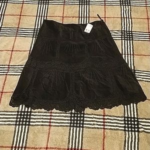 Le Chateau Velvety Black Skirt with Ornate Crochet Knee Length NWT